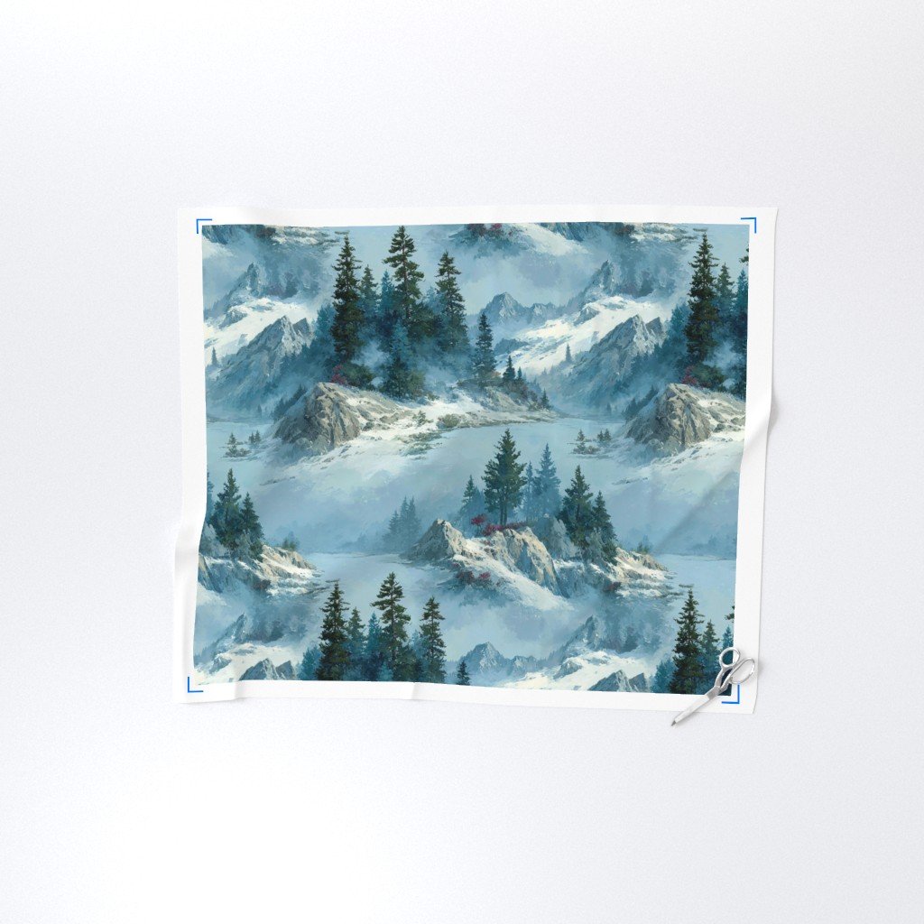 Olympic National Park Winter Christmas Watercolor Landscape Fabric festive fabric