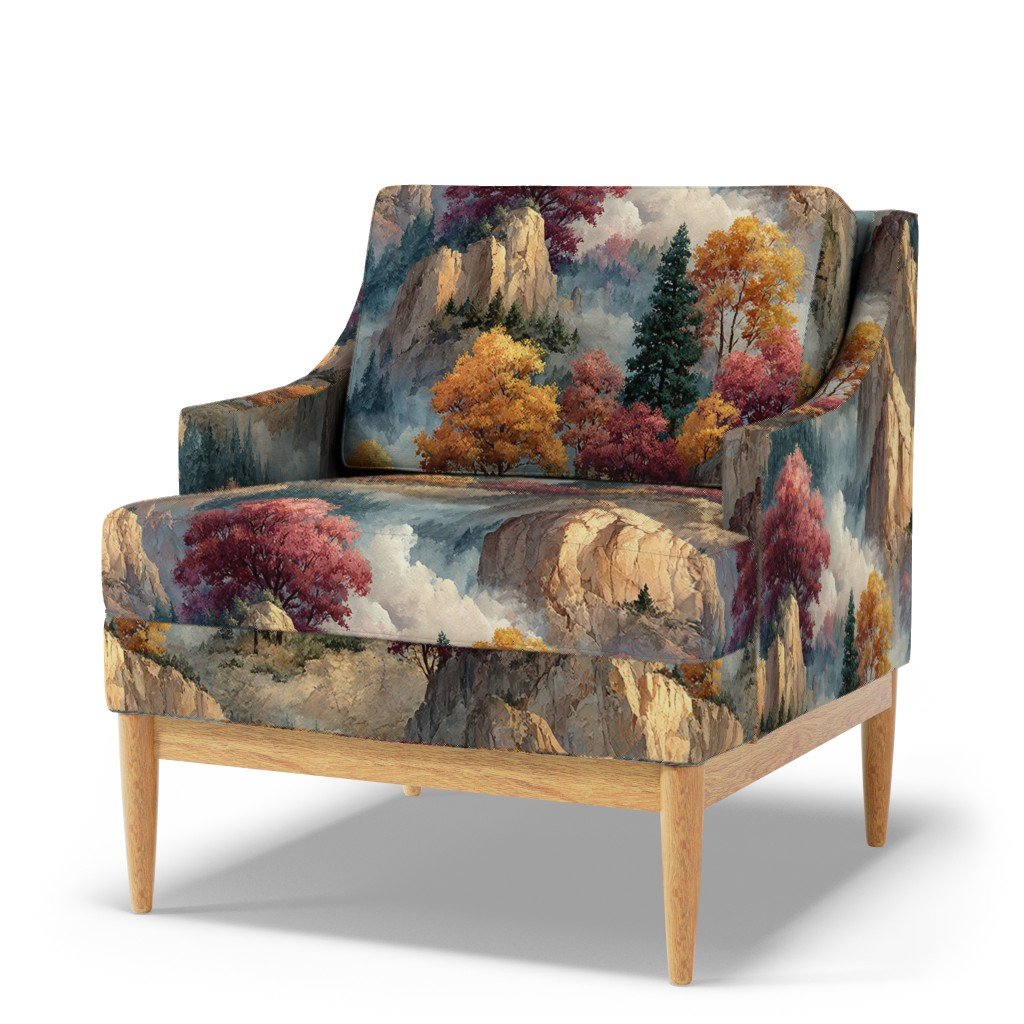 Yosemite National Park Autumn Watercolor Scenic Landscape Fabric golden fabric