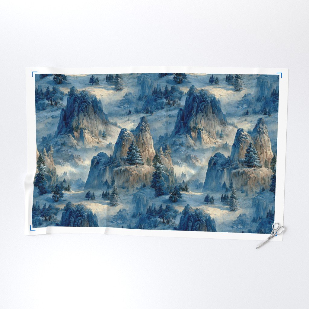 Yosemite National Park Winter Christmas Watercolor Scenic Fabric granite fabric