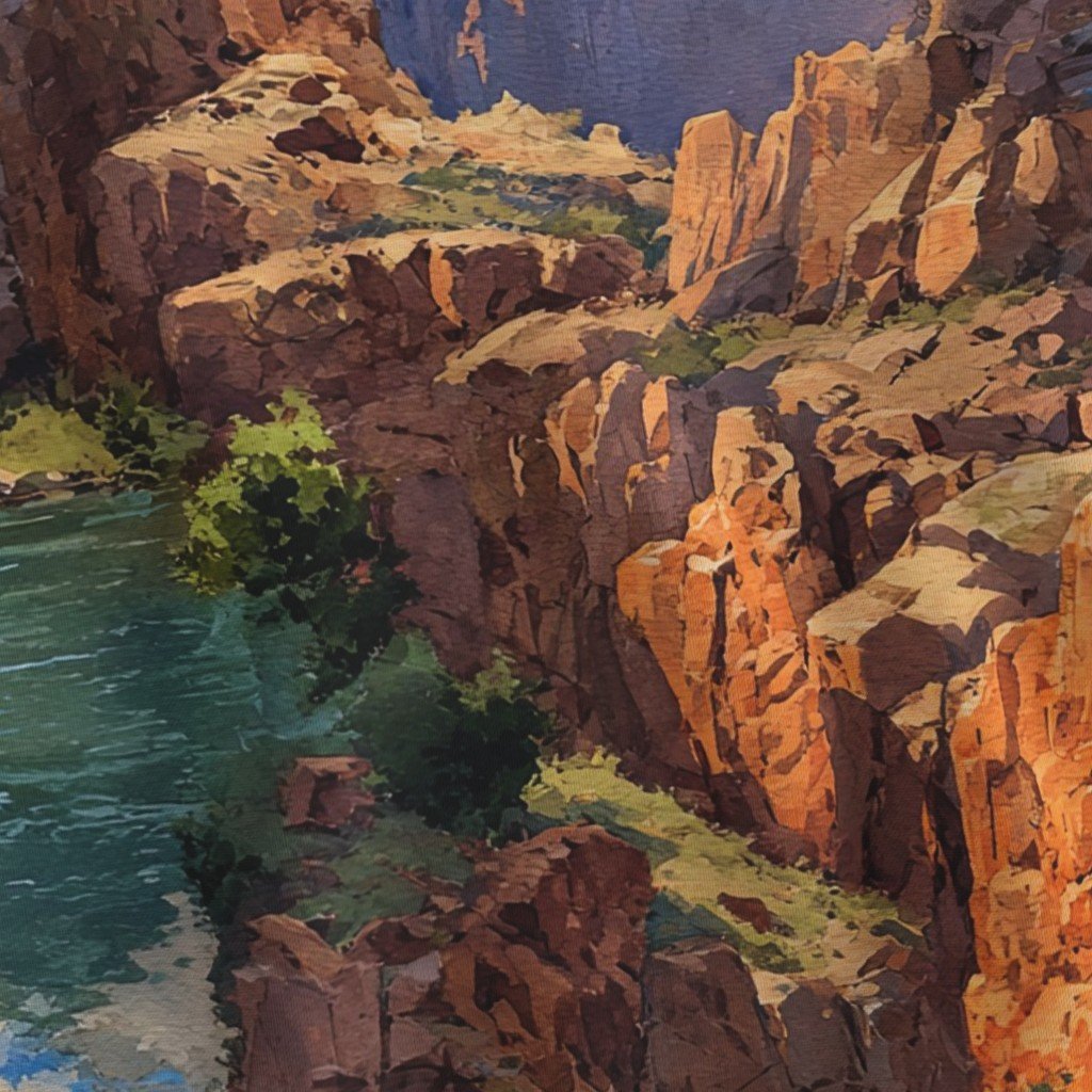 Summer Sun Over the Grand Canyon Watercolor Landscape Fabric canyon fabric