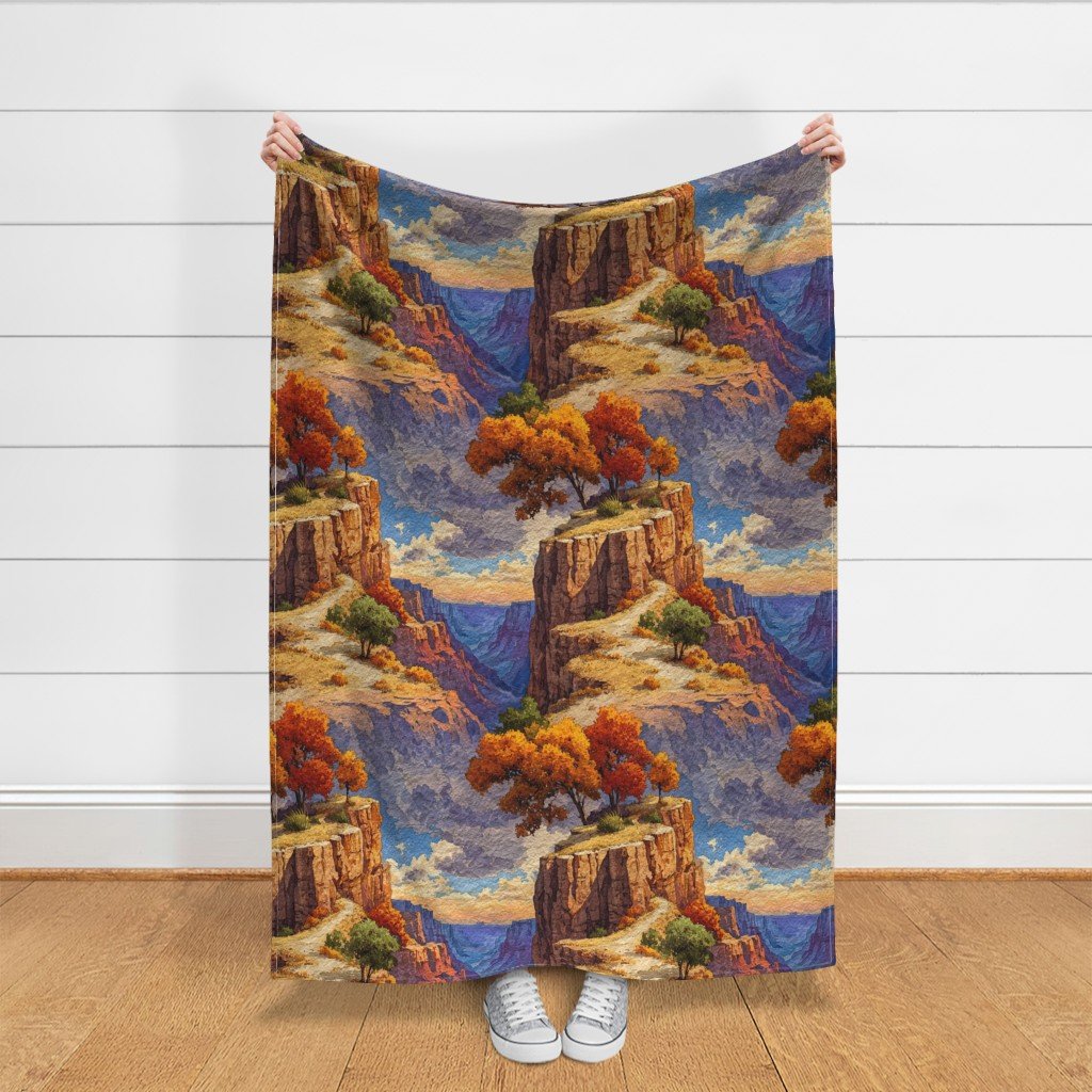 Autumn Glow Over the Grand Canyon Watercolor Landscape Fabric autumn fabric