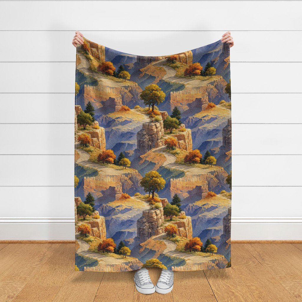 Autumn Glow Over the Grand Canyon Watercolor Landscape Fabric autumn fabric