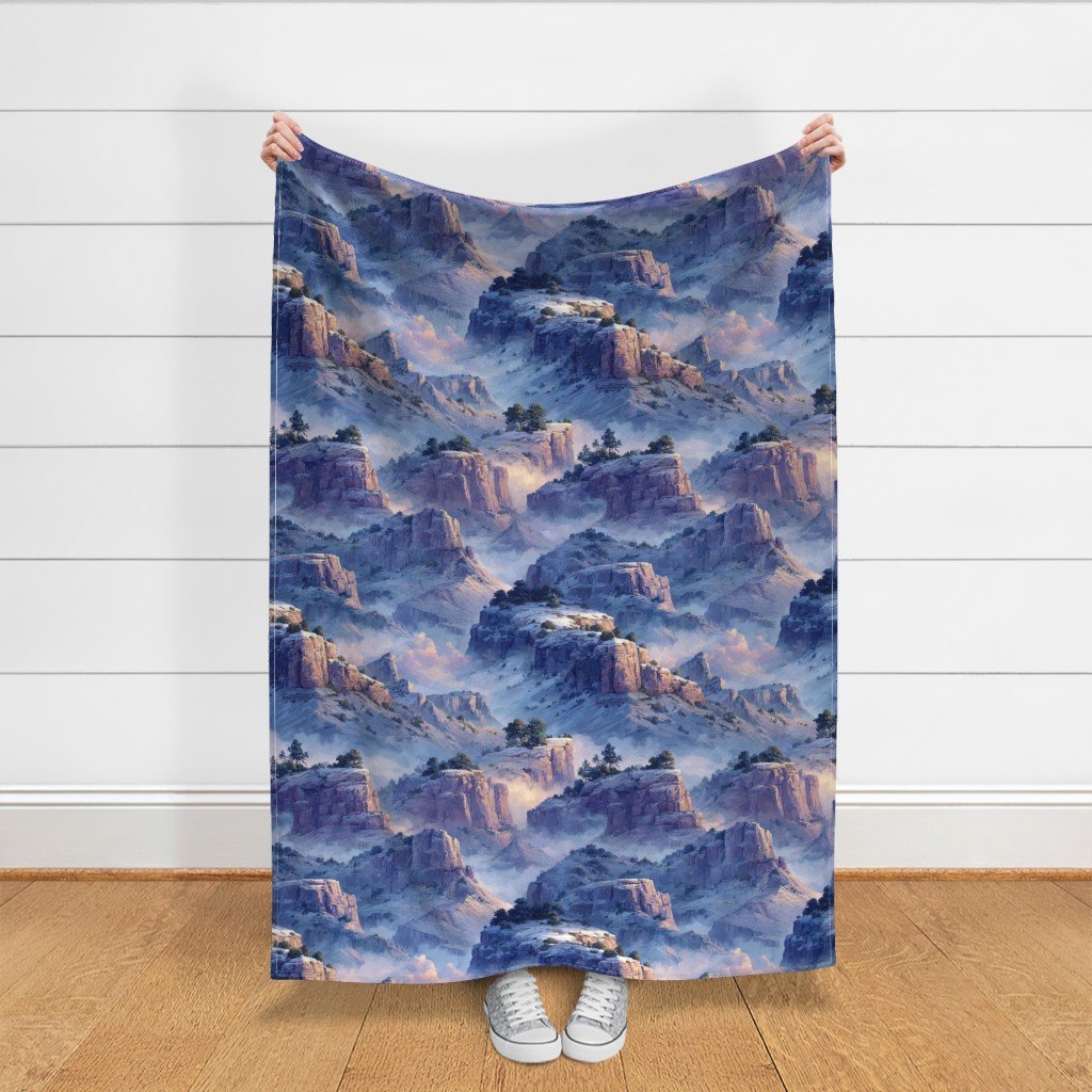 Winter Silence Over the Grand Canyon Watercolor Landscape Fabric canyon fabric
