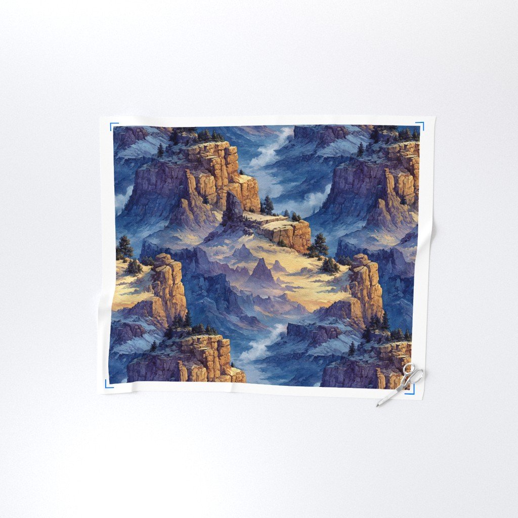 Winter Silence Over the Grand Canyon Watercolor Landscape Fabric canyon fabric