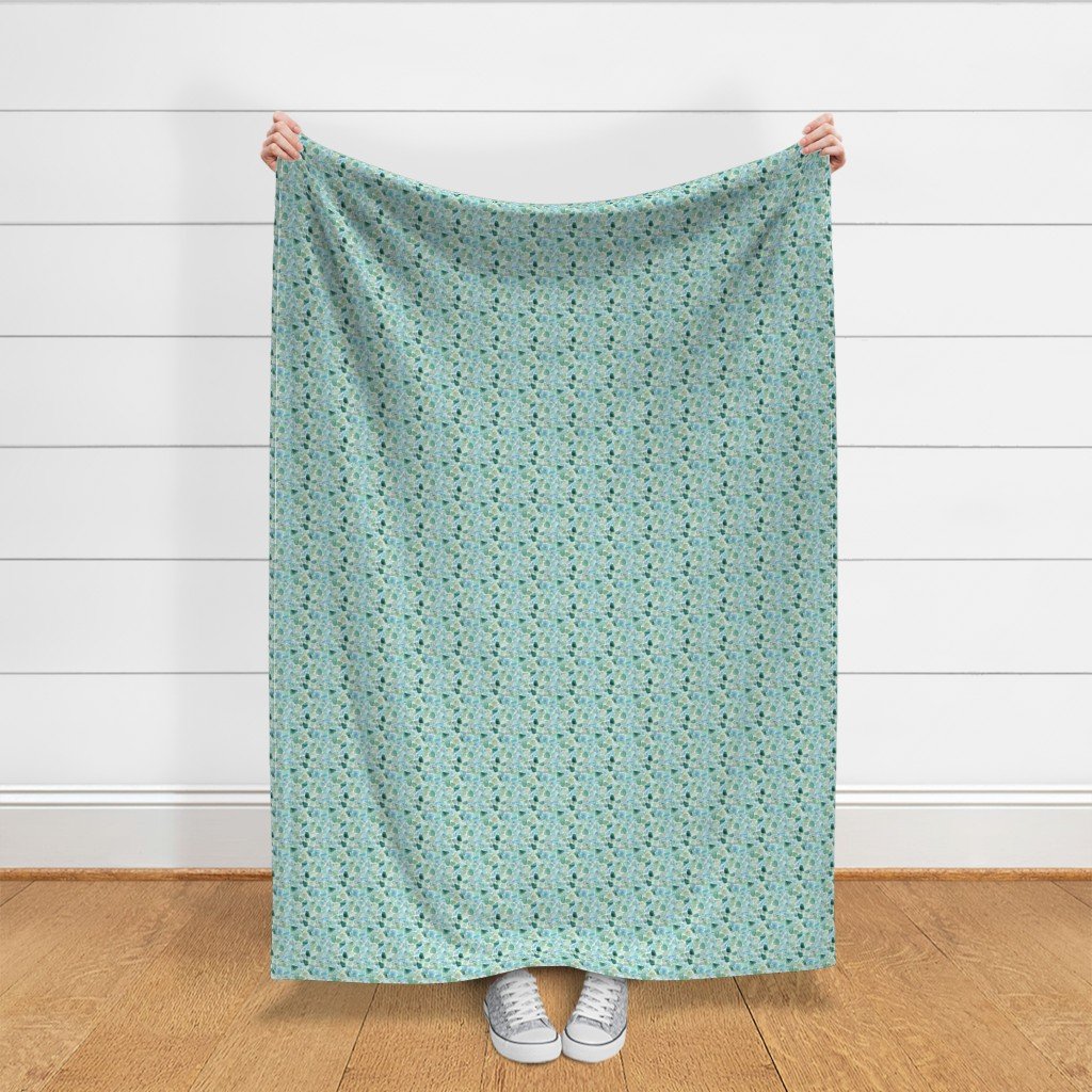 Mini Blue and Aqua Watercolor Sea Glass Shards Pattern Fabric aqua fabric