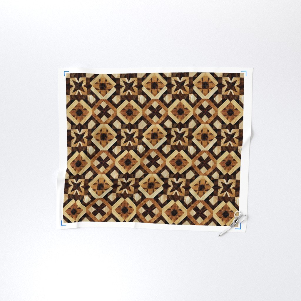 Geometric Marquetry Wood Inlay Pattern in Rich Dark Wood Tones Fabric wood texture fabric