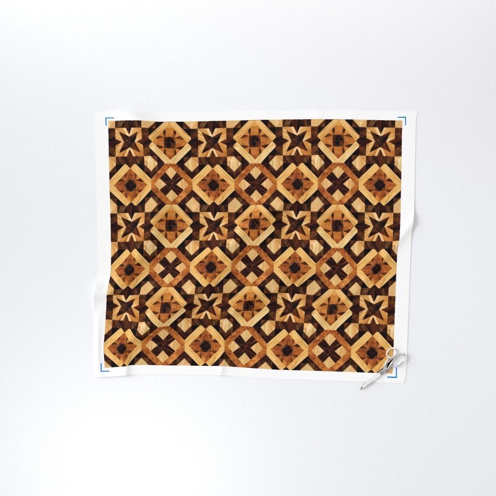 Geometric Marquetry Wood Inlay Pattern in Warm Natural Tones Fabric wood texture fabric