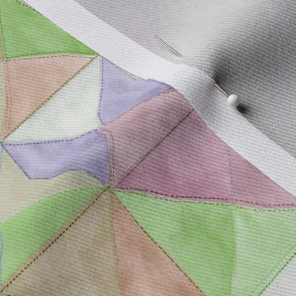 Soft Watercolor Quilted Patchwork Triangles in Spring Green and Fabric soft colors fabric