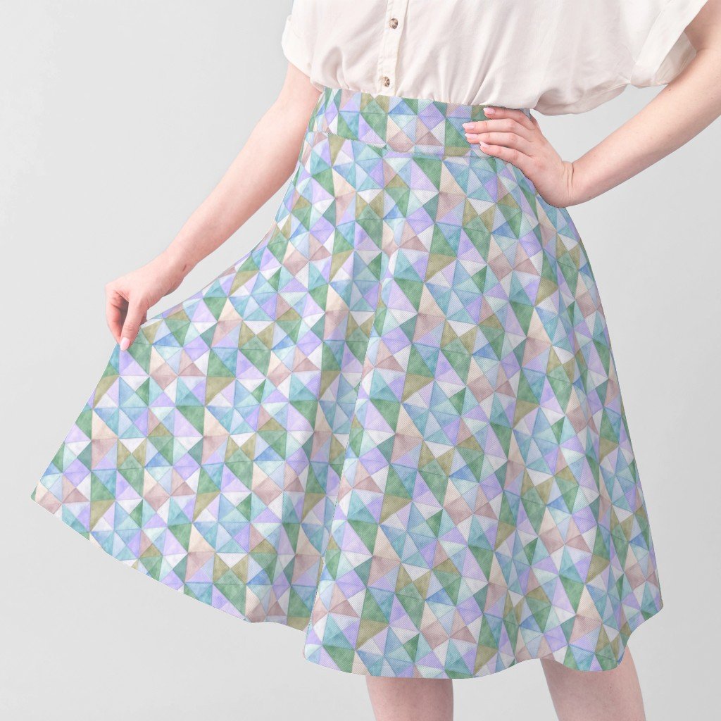Soft Watercolor Quilted Patchwork Triangles in Mint Sage and Fabric handmade look fabric