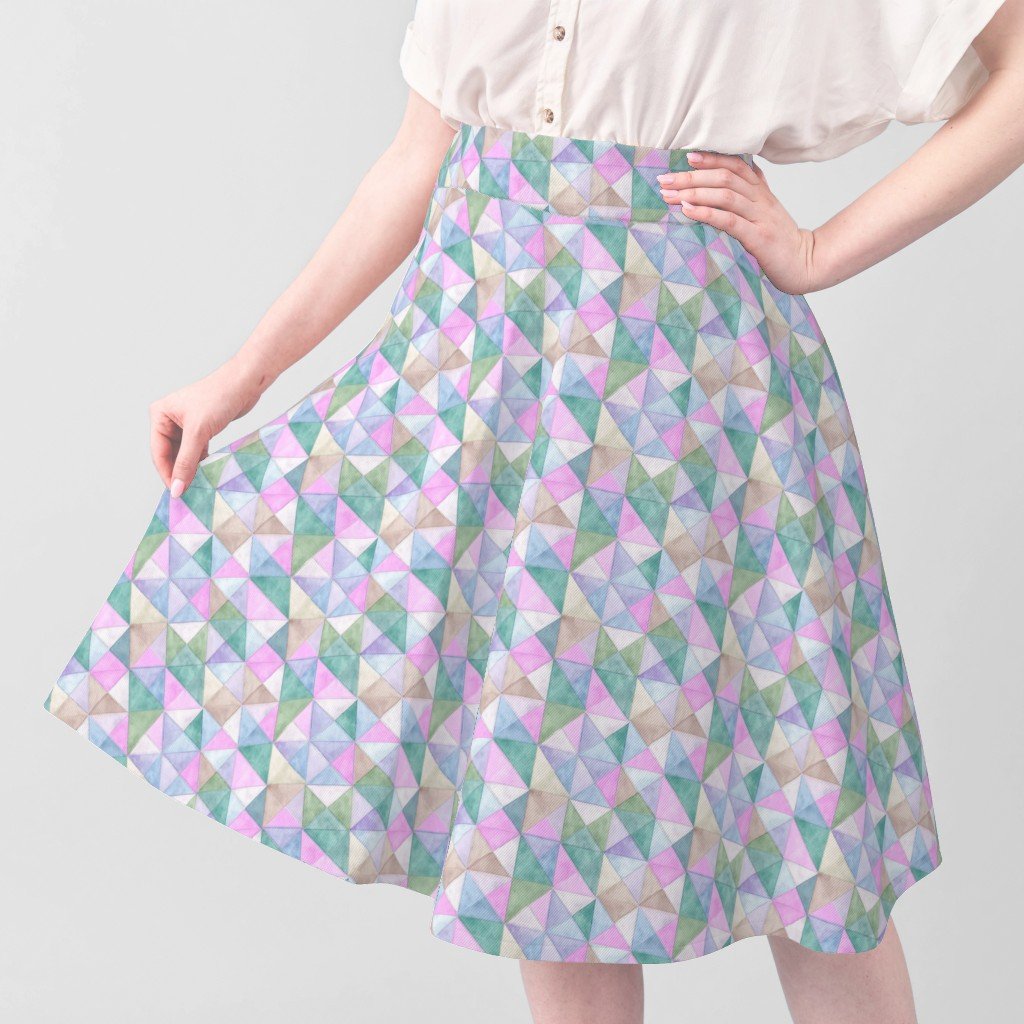 Soft Watercolor Quilted Patchwork Triangles in Pink Mint and Sage Fabric handmade look fabric