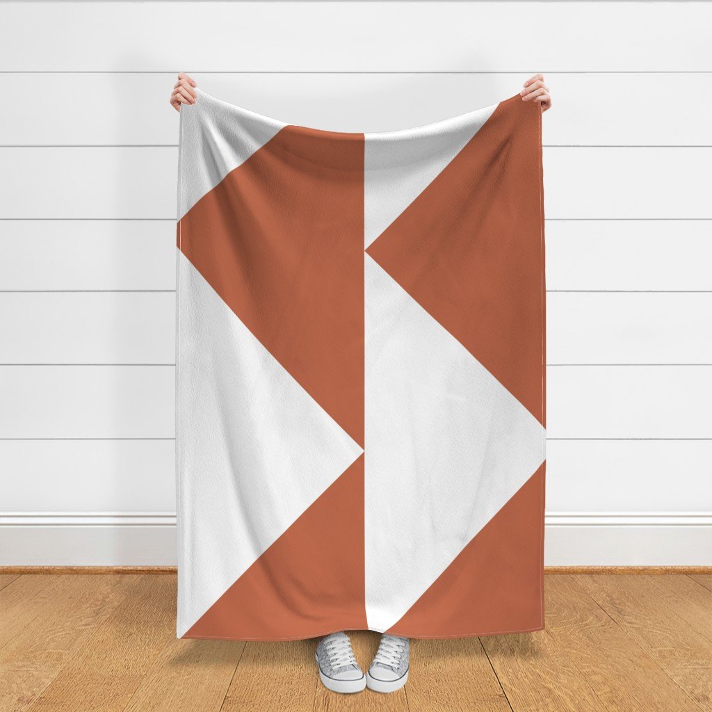 Bold Terracotta and White Oversized Geometric Triangle Fabric lifestyle view