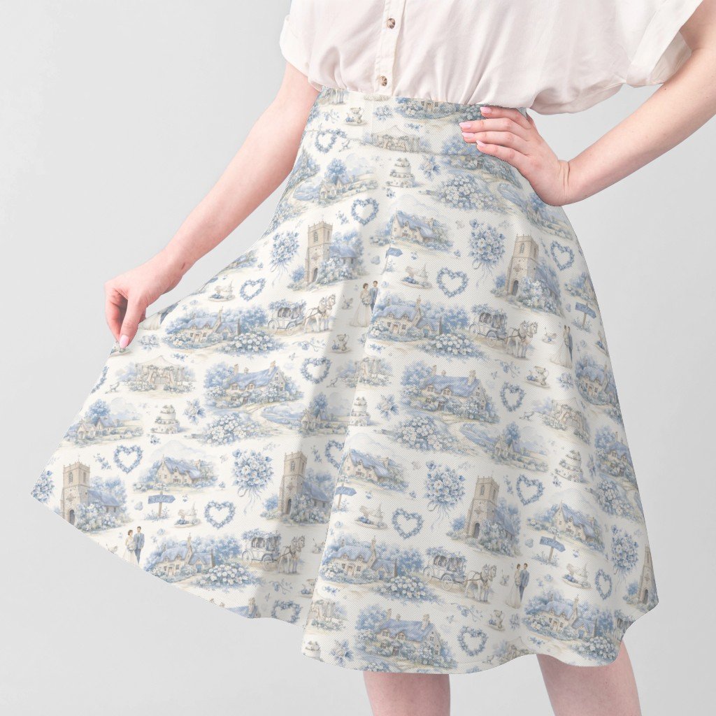 Blue English Village Wedding Toile Watercolor Pattern Fabric english village fabric