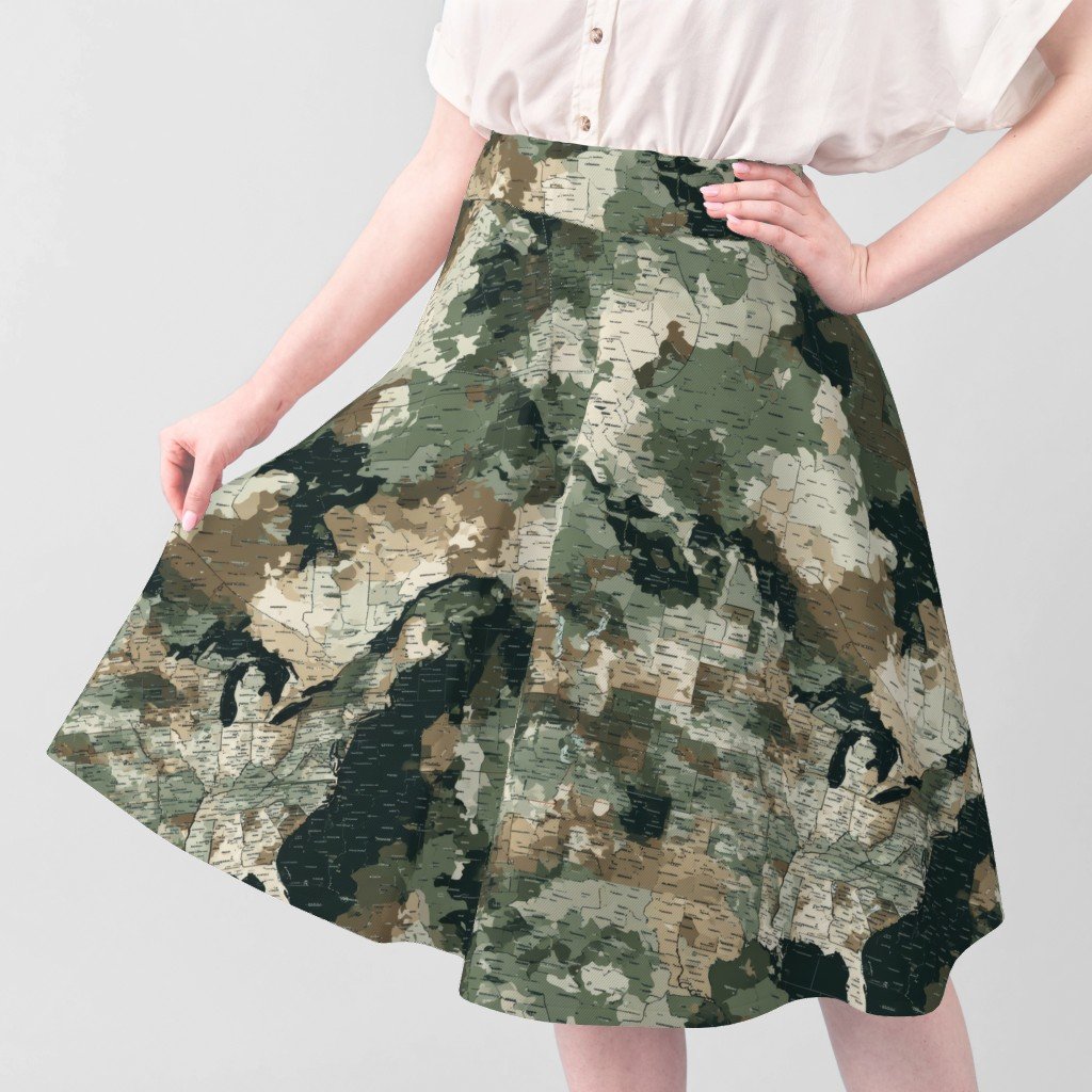 USA State Outline Camouflage Map Design in Earth Tone Green and Sand Fabric camouflage fabric