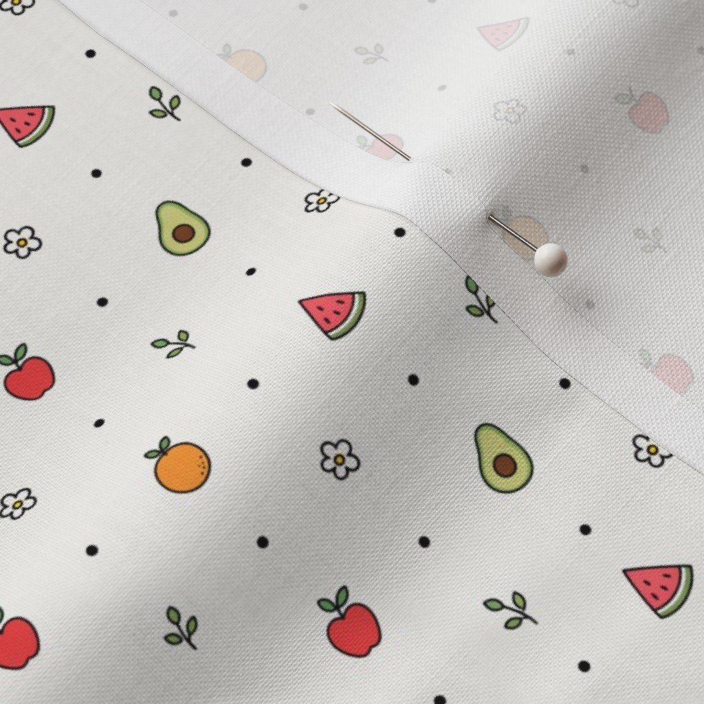 Minimal Fruit Doodle Pattern With Apples Oranges Watermelon Avocado F Fabric colorful fabric