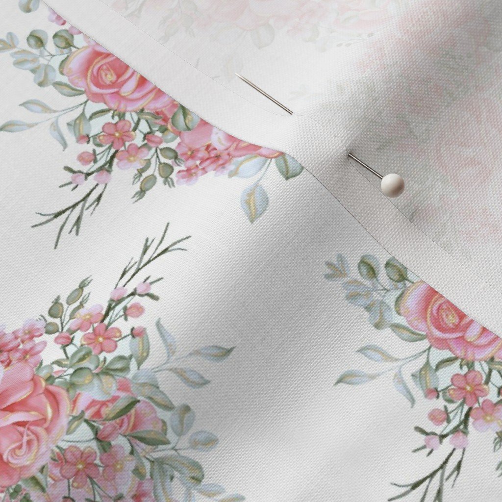 Vintage English Garden Small Soft Pink Rose Stripe Pattern on White Fabric cottagecore fabric