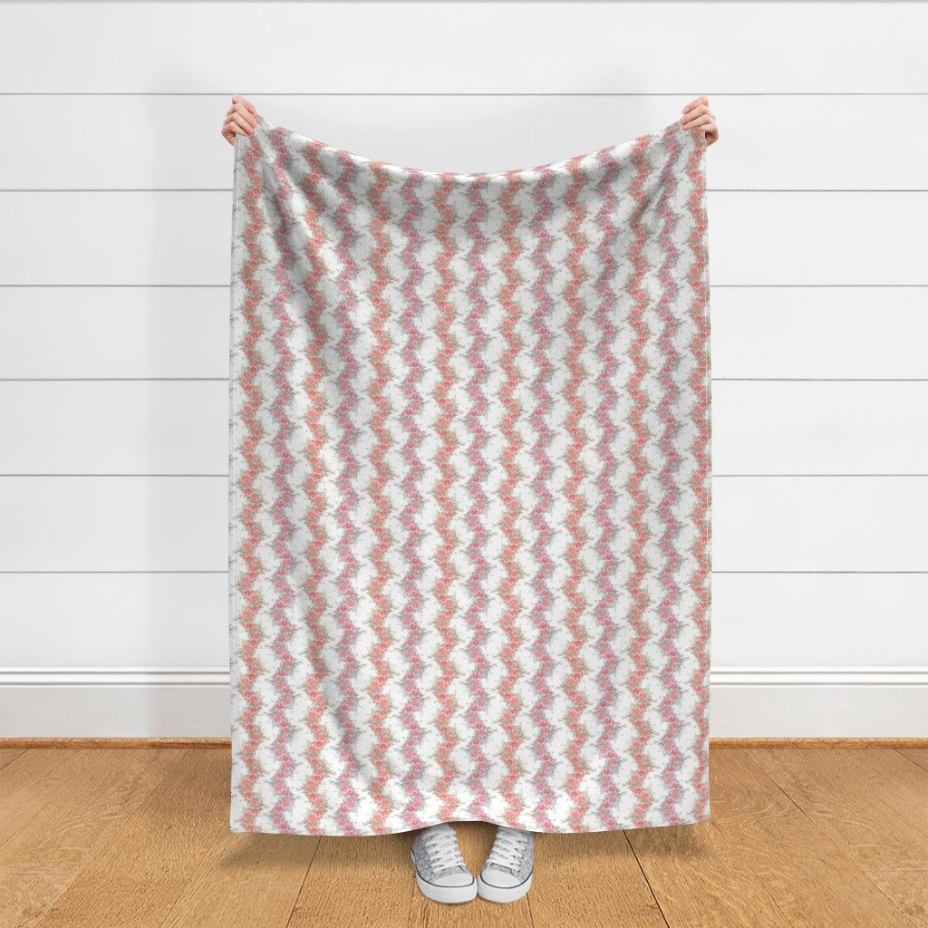 Vintage English Garden Small Two Tone Pink Rose Stripe Pattern on Whit F Fabric floral fabric