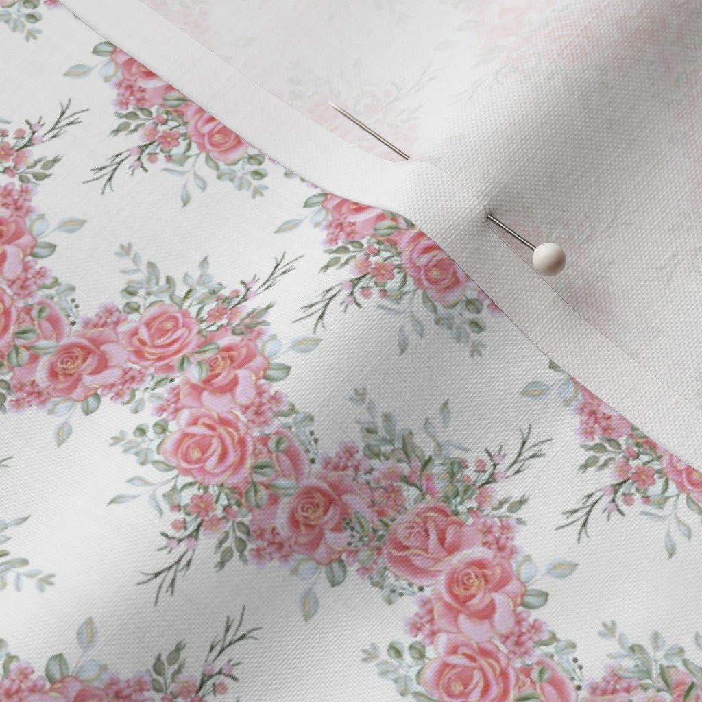 Vintage English Garden Tiny Soft Pink Rose Stripe Pattern on White Fabr Fabric elegant fabric