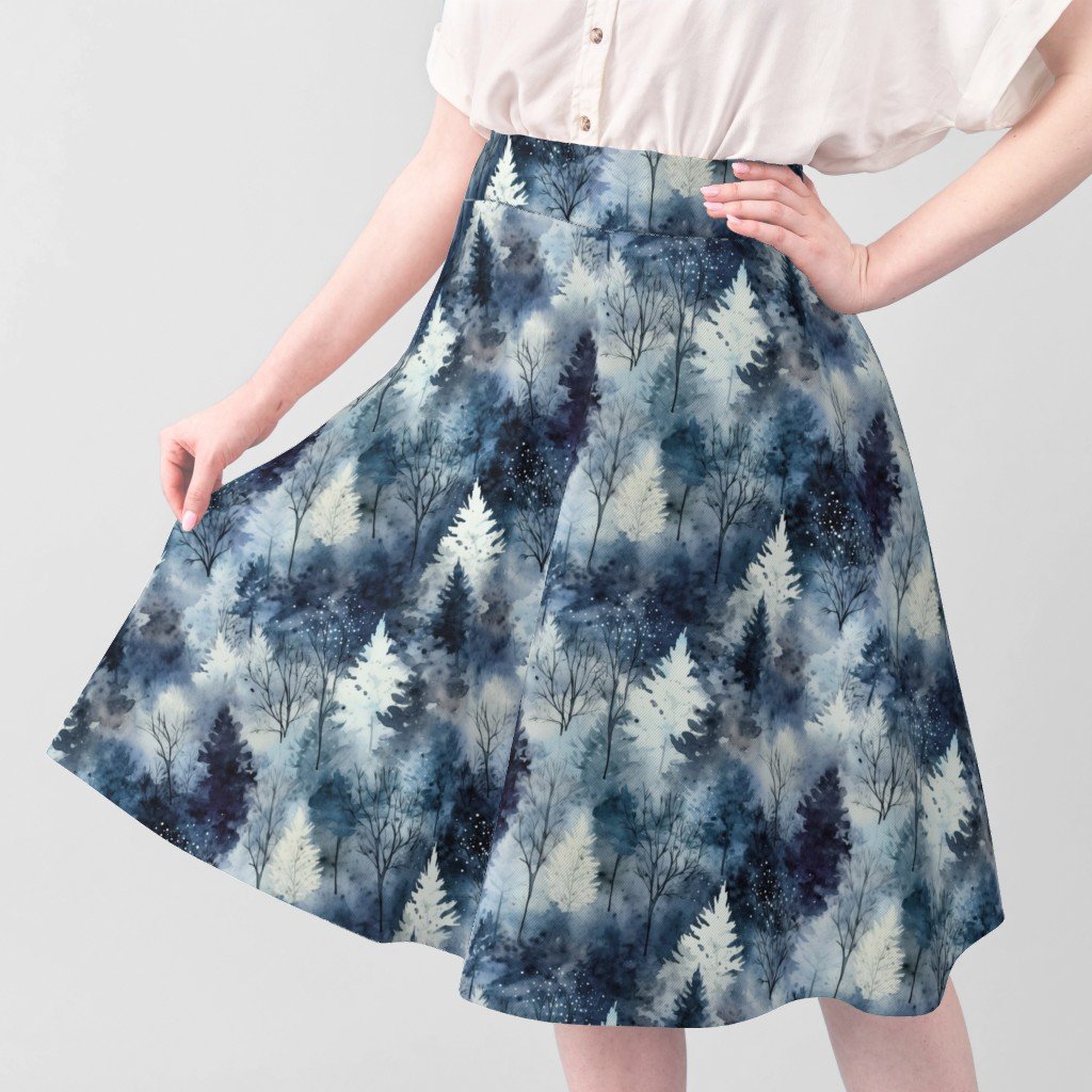 Small Endless Winter Tree Dreamscape Trees in Deep Blue Misty Forest Fabric blue fabric