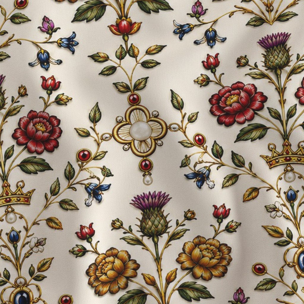 Elizabethan Rainbow Portrait Floral Damask Queen Dress Motif Large Fabric queen elizabeth 1 fabric