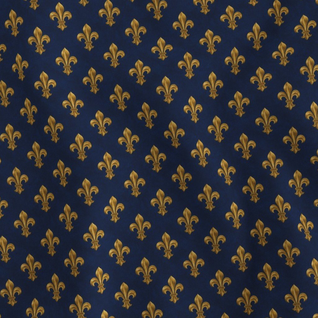 Small Royal French Fleur de Lis Gold on Deep Bourbon Blue Pattern Fabric gold pattern fabric