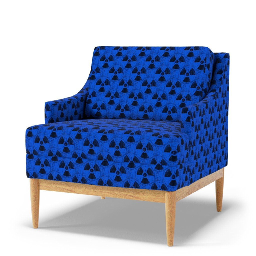 Electric Blue and Black Radiation Warning Grunge Pattern Fabric black fabric