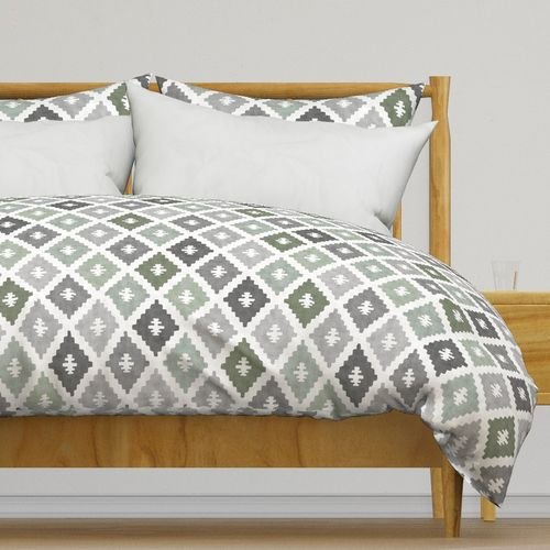 Large Weathered Sage Green Diamond Pattern in Charcoal Gray Interior Collection Decor Collection earthy green duvet cover design