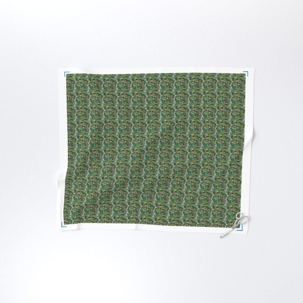 Little Japanese Water Garden with Waterfalls Fabric botanical fabric