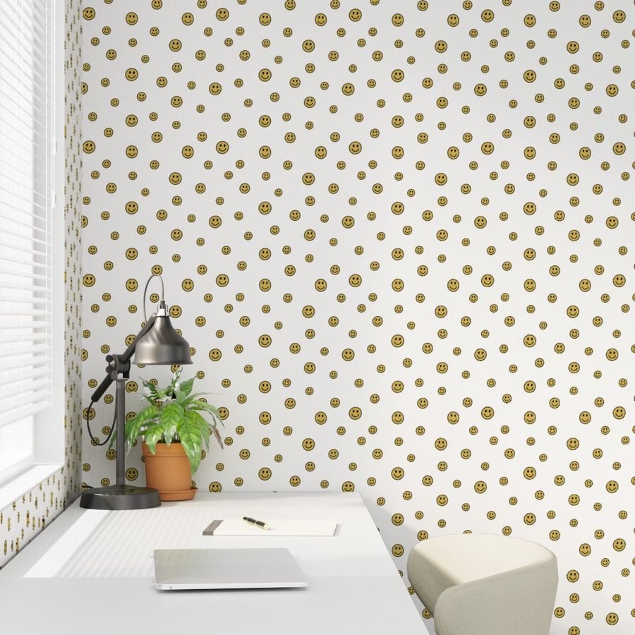 Retro Yellow Smiley Faces on White Wallpaper happy faces wallpaper