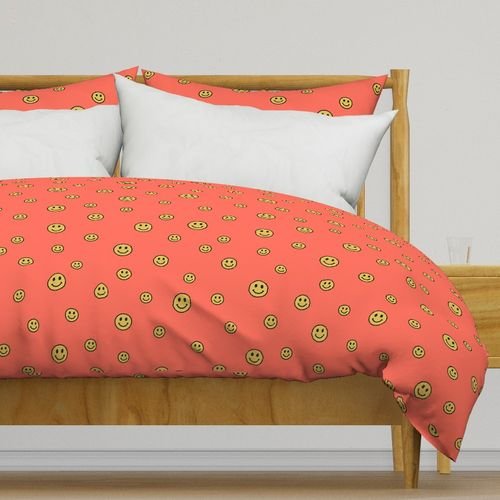 Retro Yellow Smiley Faces on Coral Decor Collection Design Collection happy faces duvet cover design