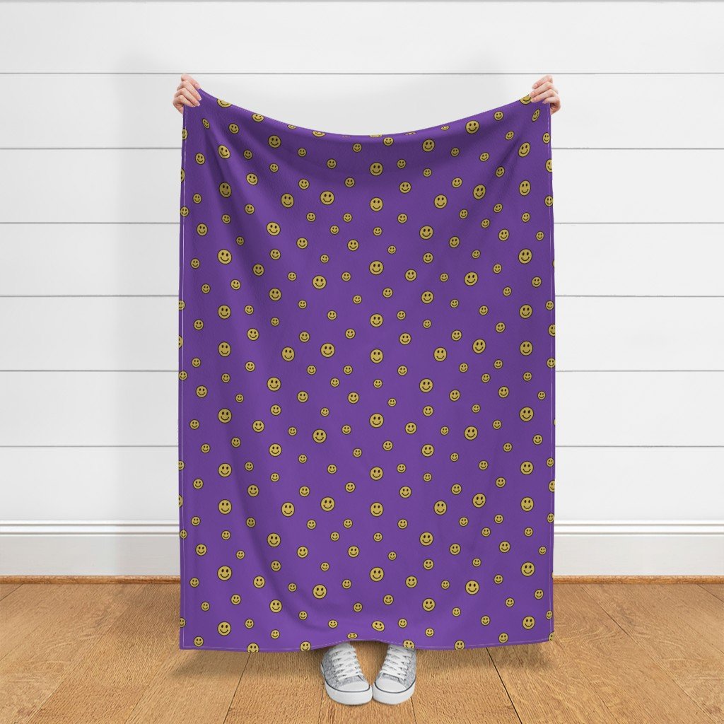 Retro Yellow Smiley Faces on Grape Purple Fabric design fabric