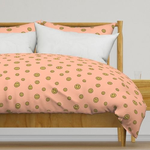Retro Yellow Smiley Faces on Peach Interior Collection Decor Collection kids room duvet cover design