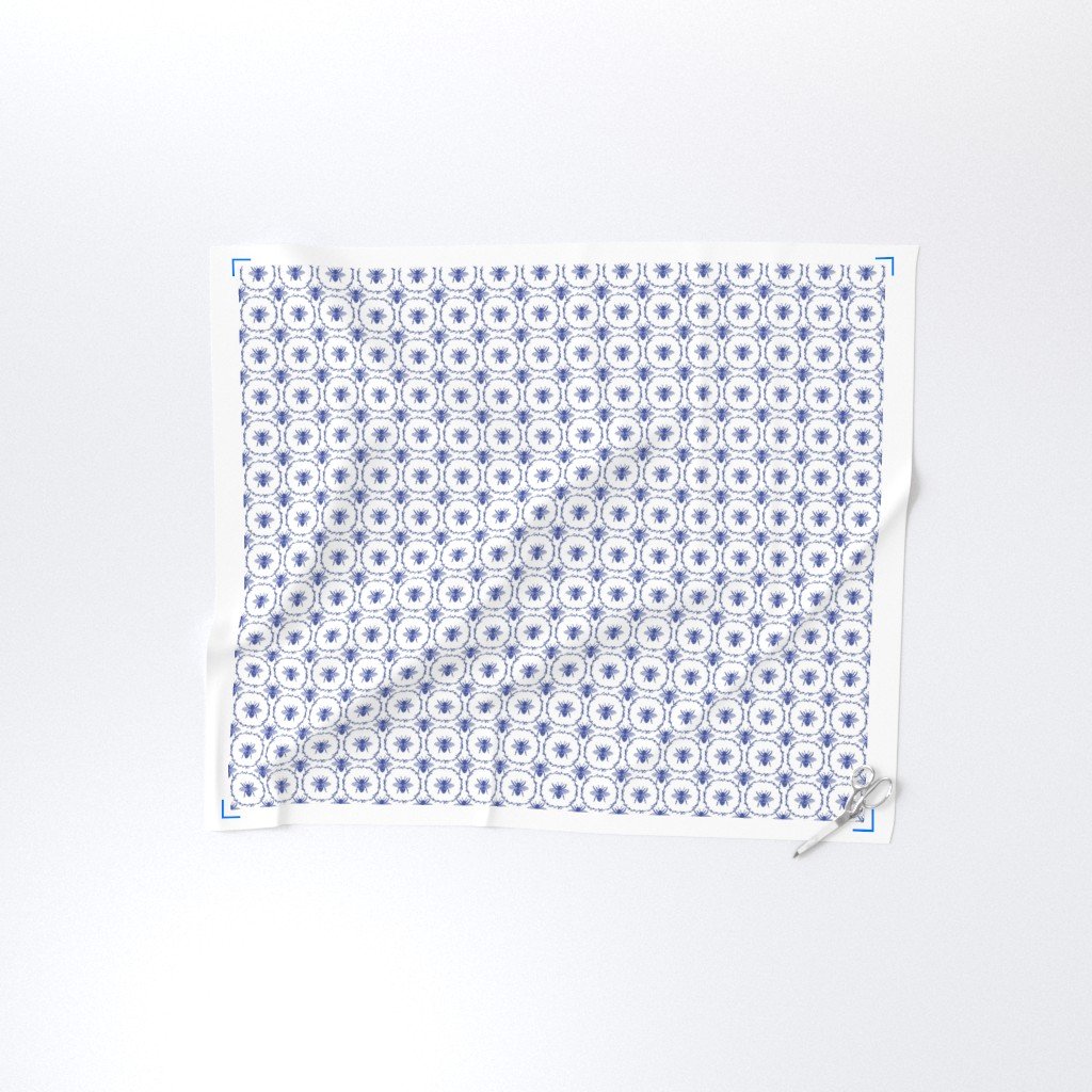 Royal Blue Honey Bees in Wreaths Fabric blue honeybees fabric