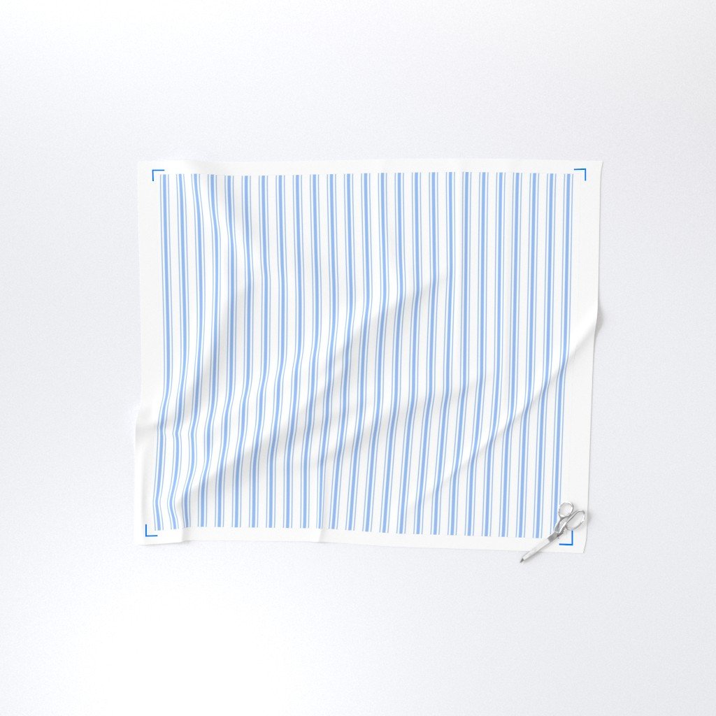 Mattress Ticking Narrow Striped Pattern in Pale Blue and White Fabric blue stripe fabric