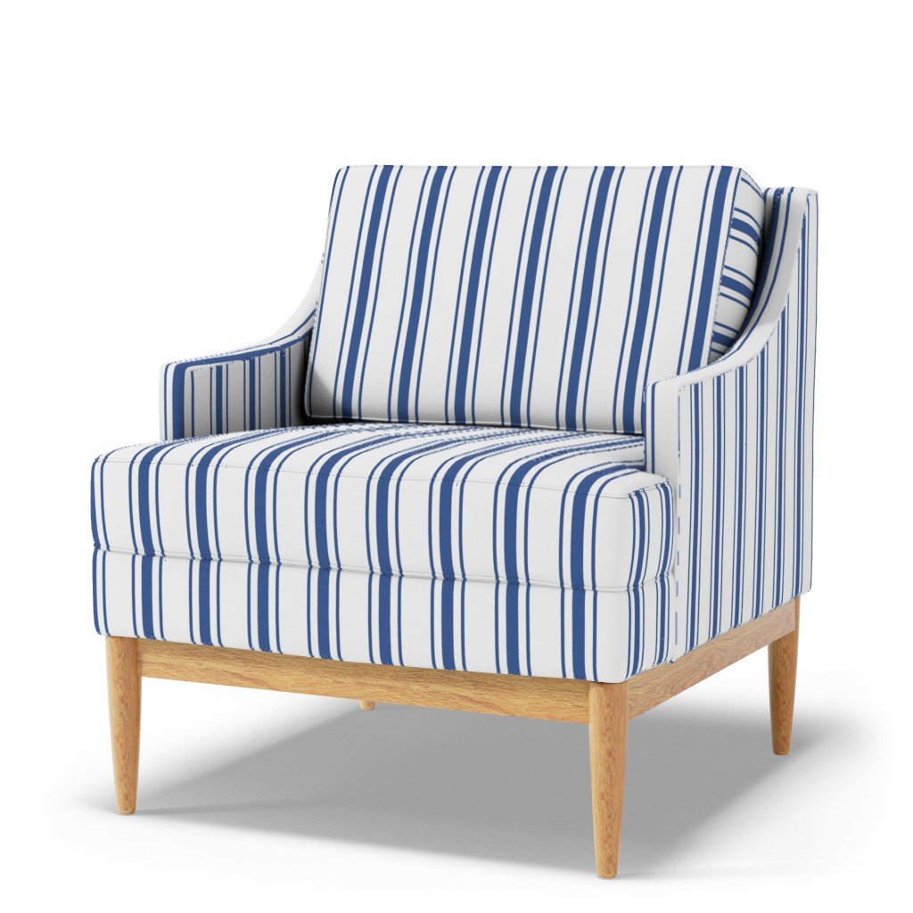 Mattress Ticking Wide Striped Pattern in Dark Blue and White Fabric blue stripe fabric