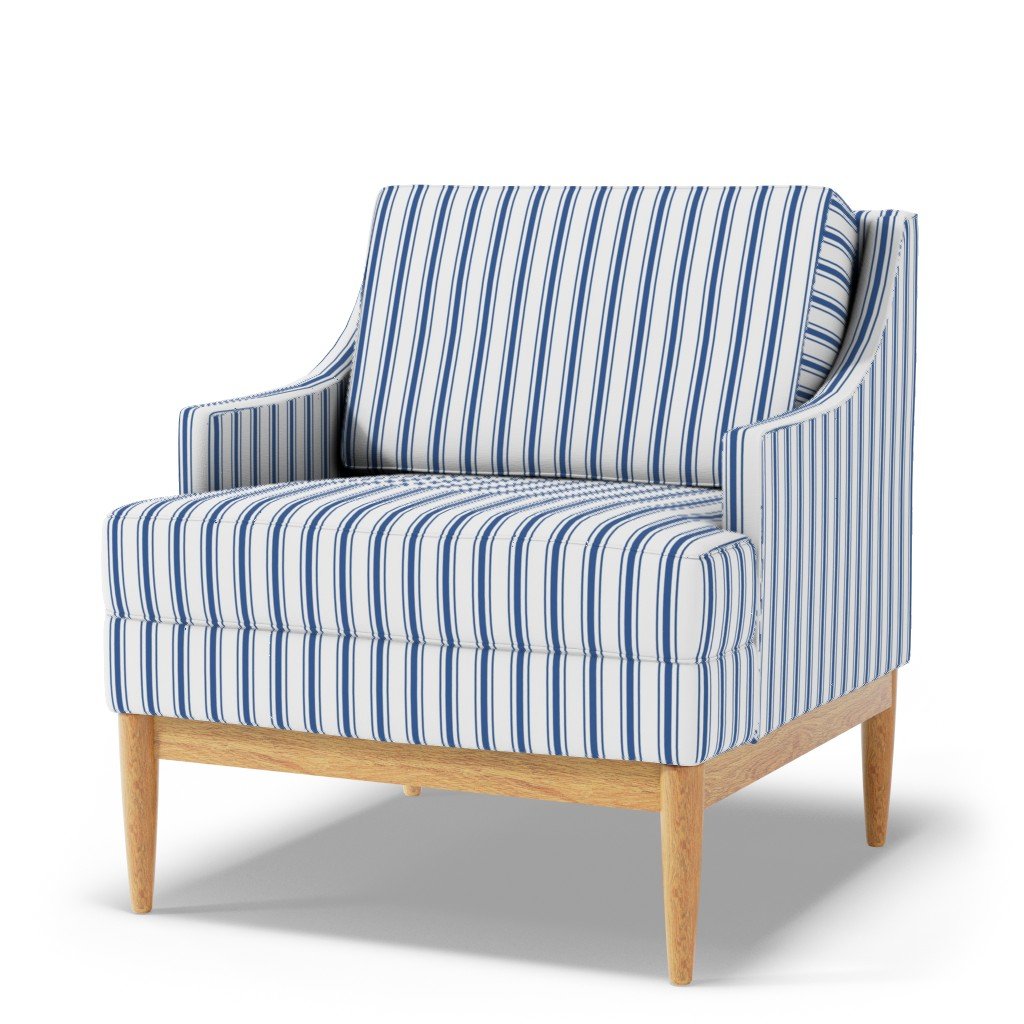 Mattress Ticking Narrow Striped Pattern in Dark Blue and White Fabric blue stripes fabric