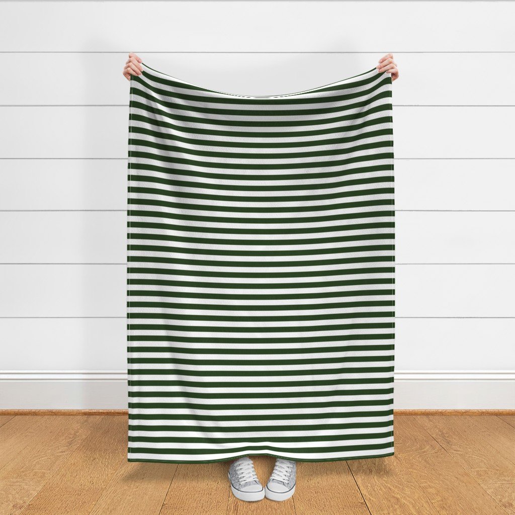Forest Green and White Big 1-inch Beach Hut Horizontal Stripes Fabric big beach stripe fabric