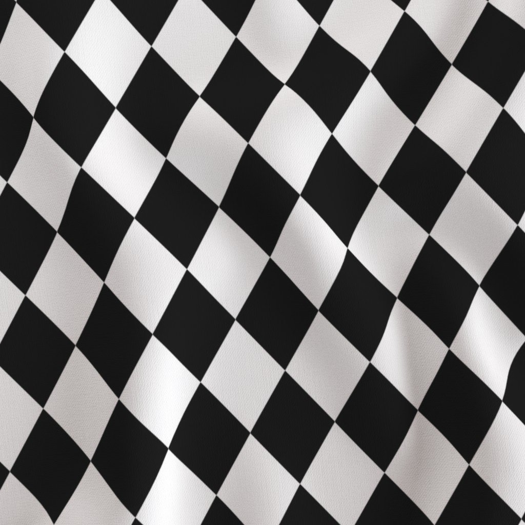 Black and White Small Modern Diamond Pattern Fabric black harlequin fabric