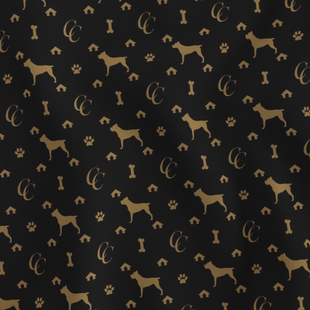Cane Corso on Black with Louis Luxury Motifs in Tan Fabric cane corso fabric