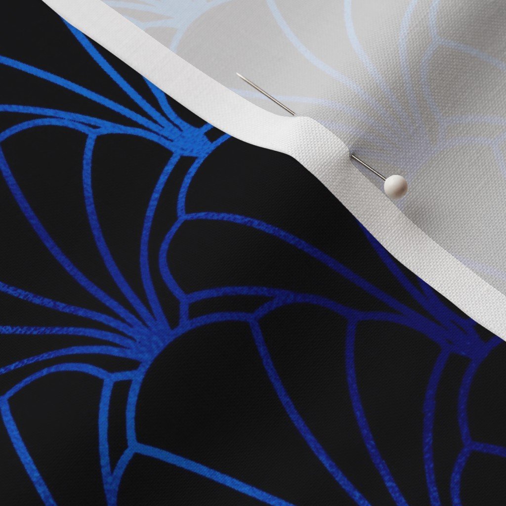 Scallop Shells in Black and Classic Blue Art Deco Vintage Faux Foil Fabric black fabric
