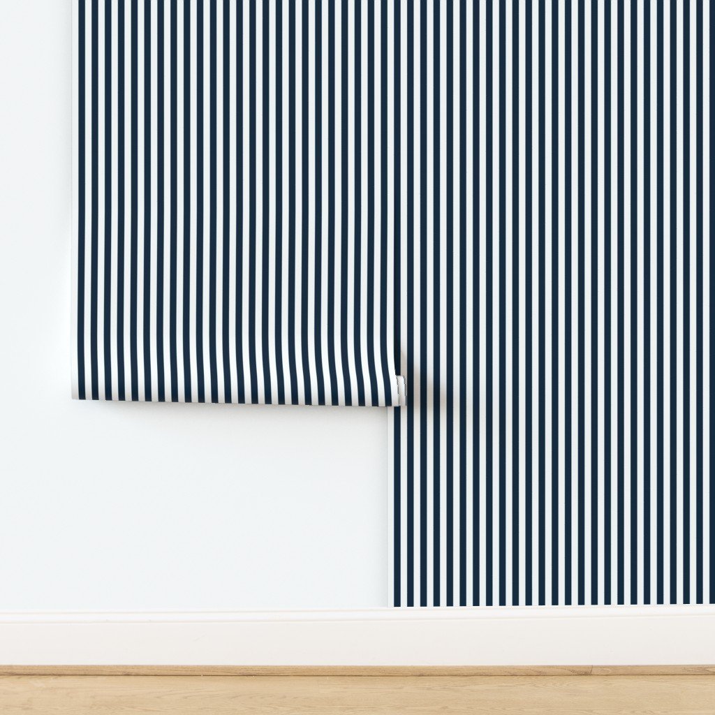 Navy Blue Sailor 1/2" Thin Stripes Wallpaper design