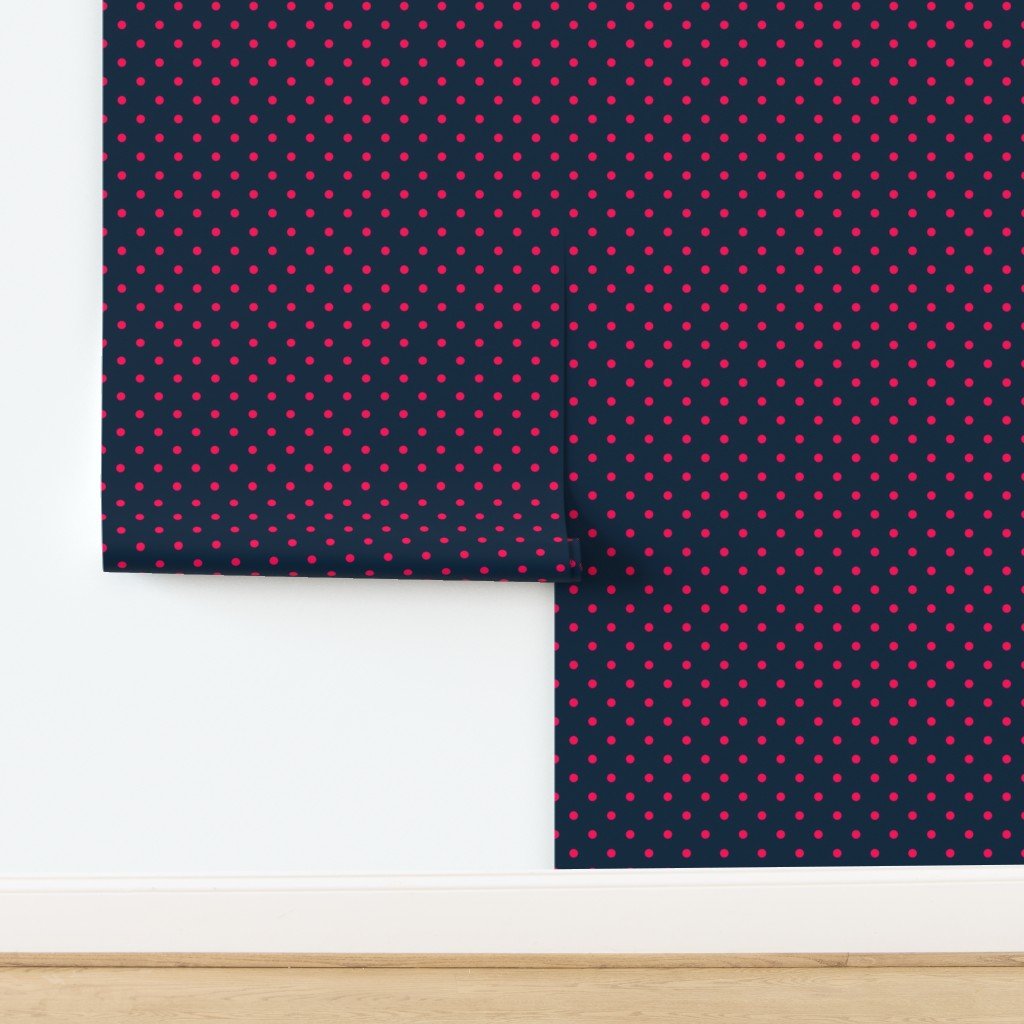 Mini Hot Pink Polkadots on Navy Blue Wallpaper design