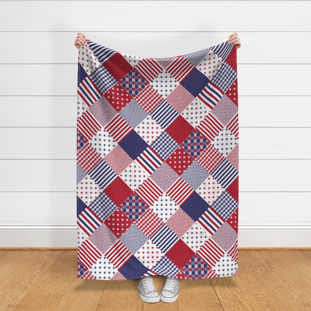 USA Americana Patchwork Red White & Blue Quilt Patterns Fabric 4th july fabric