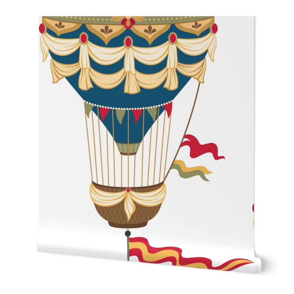 Vintage Ornamental Blue Festooned Hot Air Helium Balloons Wallpaper hot air balloon wallpaper