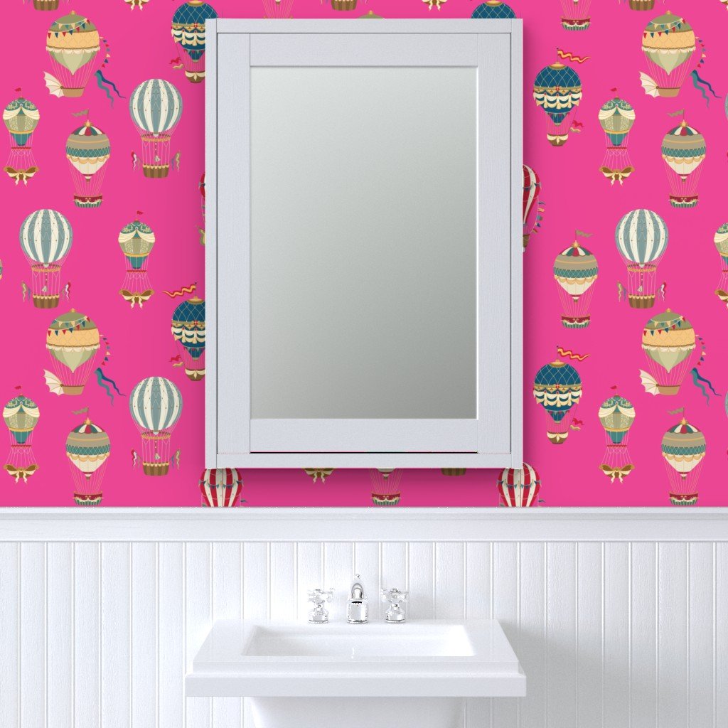 Huge Festooned Hot Air Balloons on Hot Pink Wallpaper hot air balloon wallpaper