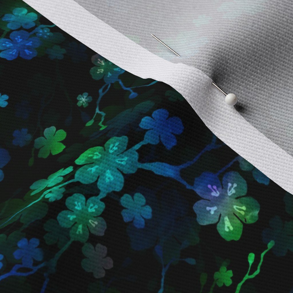 Bright Neon Green and Blue Cherry Blossom Flowers and Vines Fabric rainbow vines fabric