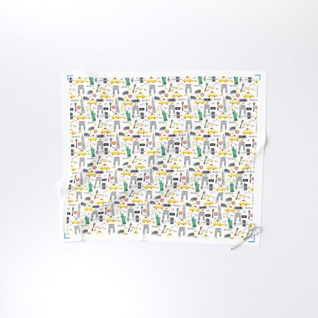 New York City Handdrawn Motifs Empire State Statue of Liberty Yellow Fabric empire state fabric