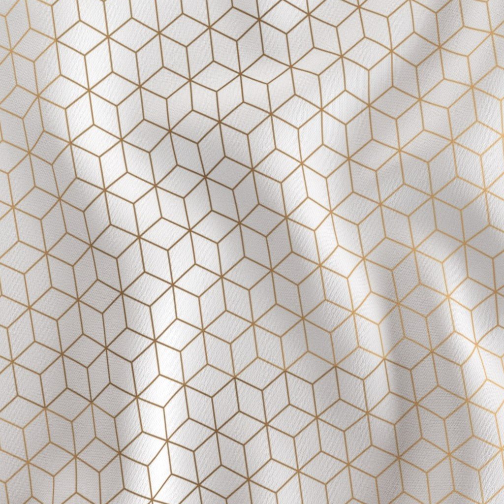 Small White and Faux Metallic Gold Art Deco 3D Geometric Cubes Fabric faux gold fabric