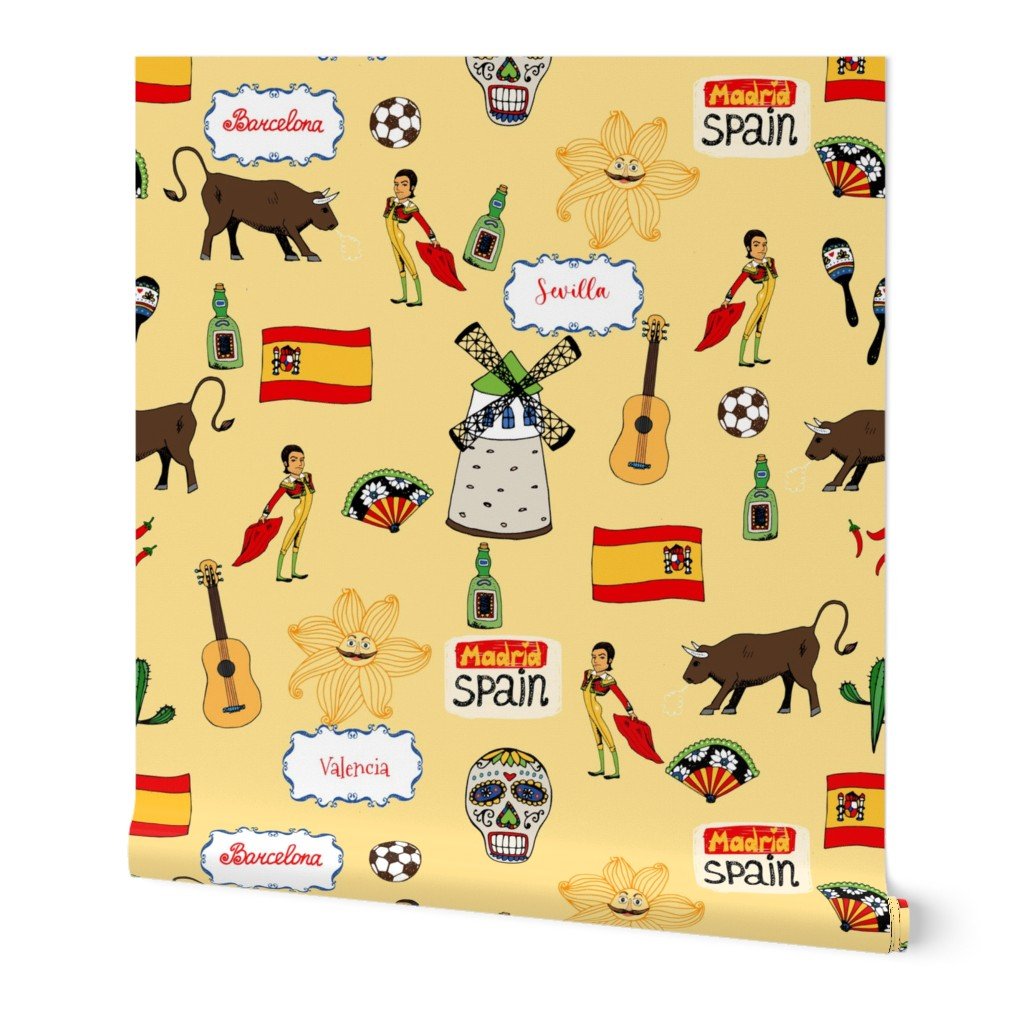 Spain Handdrawn Motifs Matador Windmill Bull Maracas Football Wallpaper bullfighter wallpaper