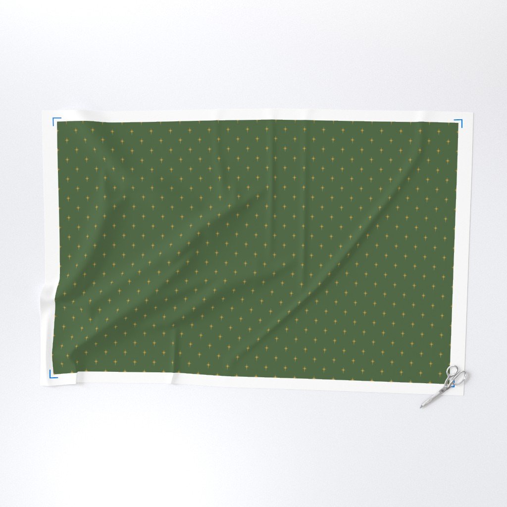 Christmas Faux Gold Foil Star in Fir Tree Green Fabric gold stars fabric