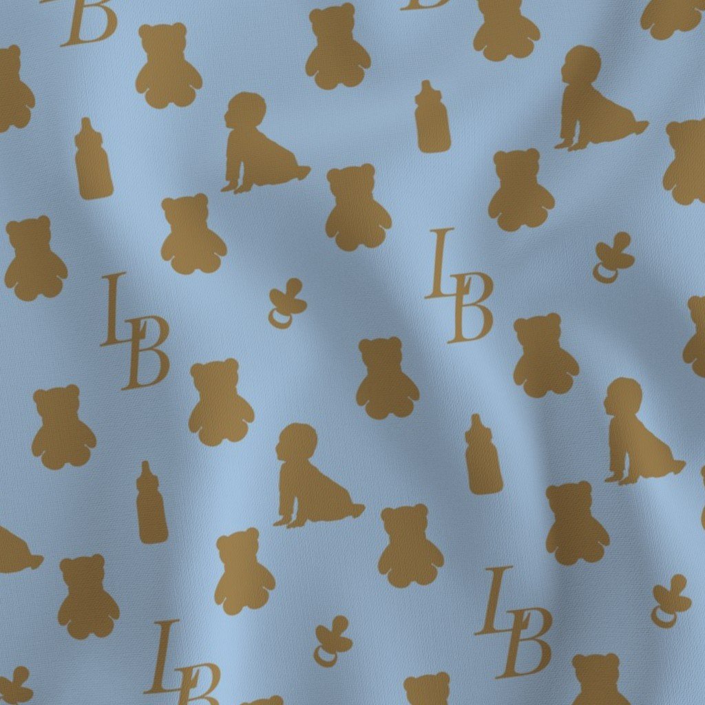 Louis Baby Luxury Iconic Monogram Pattern on Classic Blue with Tan Fabric louis print fabric